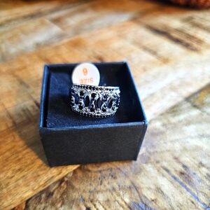 Bomb Party Rhodium Played Ring Size 6